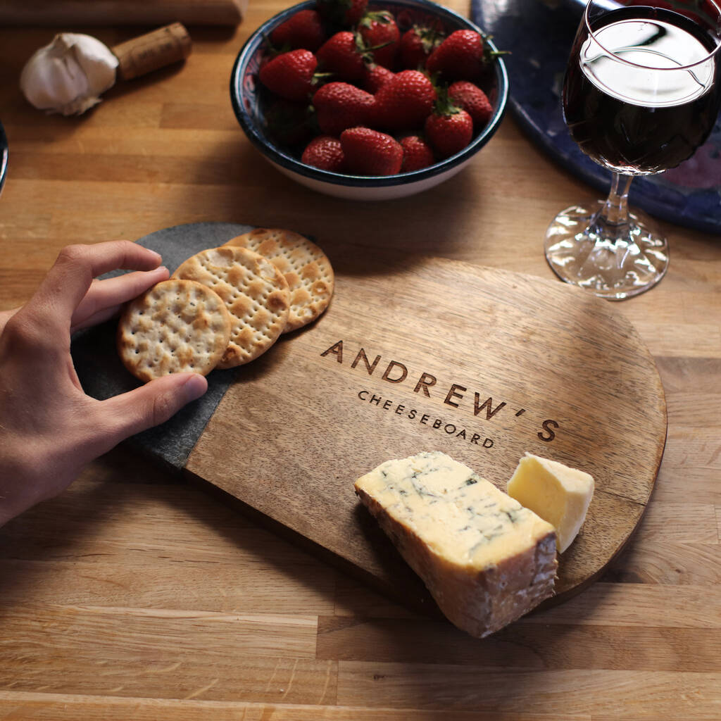 Personalised Wood And Marble Cheese Board By The British Belt Company