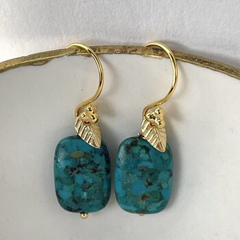 Chinese Turquoise And Gold Leaf Earrings, 5 of 7