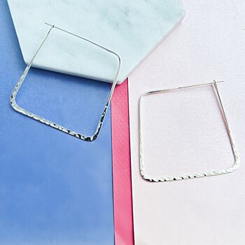 Square Hammered Sterling Silver Hoop Earrings, 2 of 6