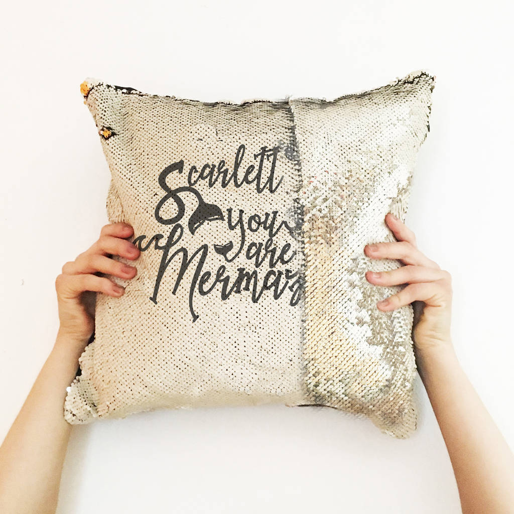 sequin cushions with hidden message