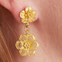 Gold Plated Filigree Double Drop Flower Stud Earrings, thumbnail 3 of 8