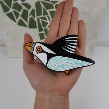 Handmade Wooden Flying Puffin Wall Hanging, 10 of 11