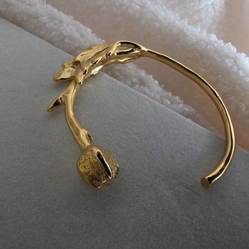 18 K Gold Silver Sculptural Cuff Bracelet Floral Waterproof Open Bangle, 4 of 13