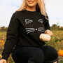 'Cat Face And Tail' Halloween Unisex Sweatshirt Jumper, thumbnail 2 of 9