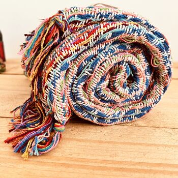 Hand Loomed Recycled Soft Rainbow Blanket Sofa Throw, 10 of 12
