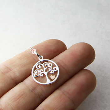 Two Tone Tree Of Life And Heart Necklace, 3 of 9
