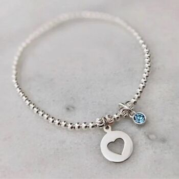 Sterling Silver Heart And Birthstone Bracelet, 5 of 9