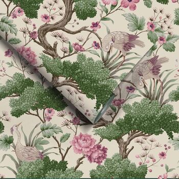 Crane Bird Rose Pink/Cream Wallpaper, 2 of 4