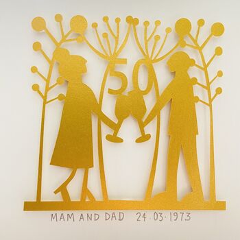 Framed Personalised 50th Golden Wedding Paper Cut Art, 8 of 9
