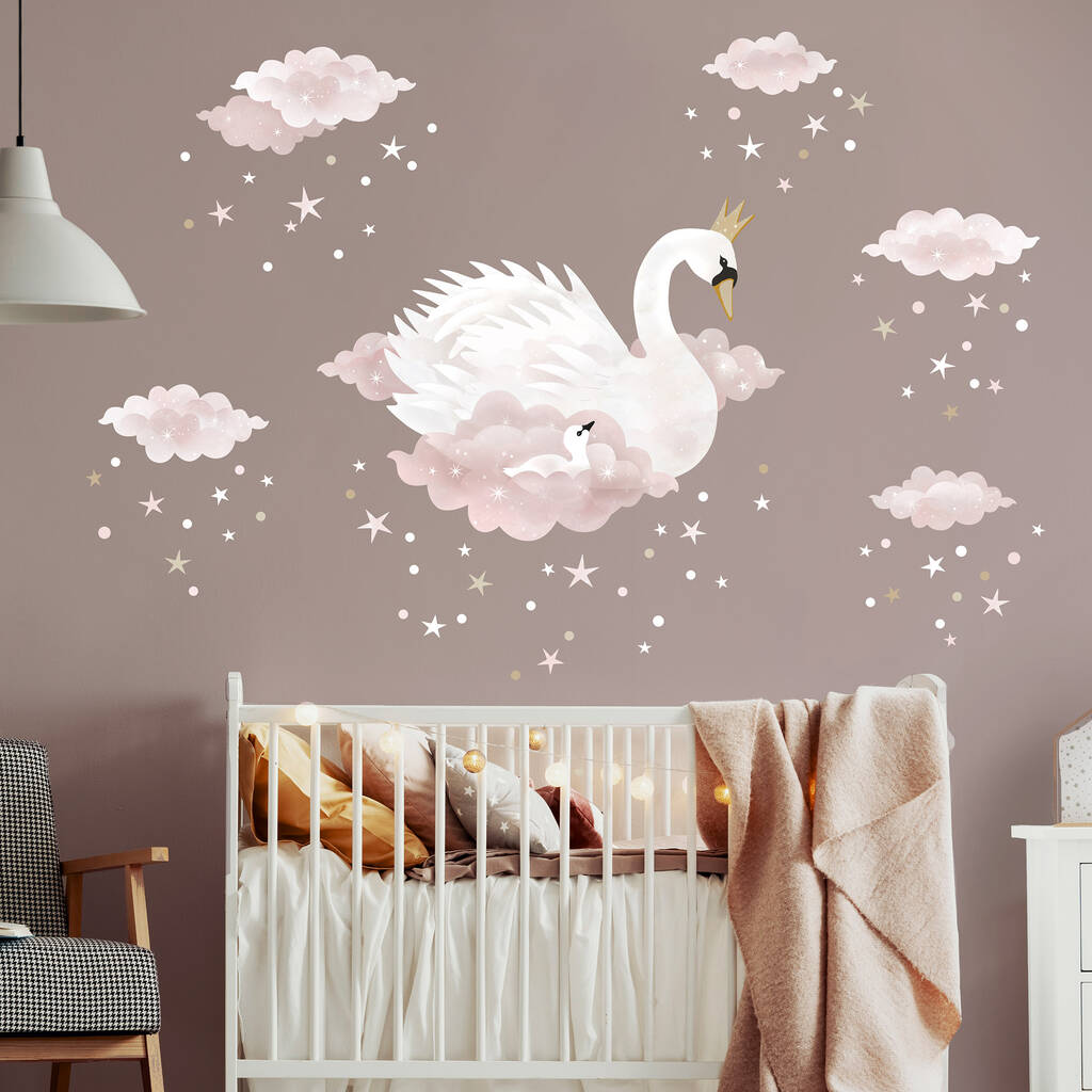 Swan And Clouds Fabric Wall Sticker, 1 of 6
