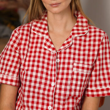 Personalised Women’s Pure Cotton Pyjama Set – Red Gingham, 2 of 11