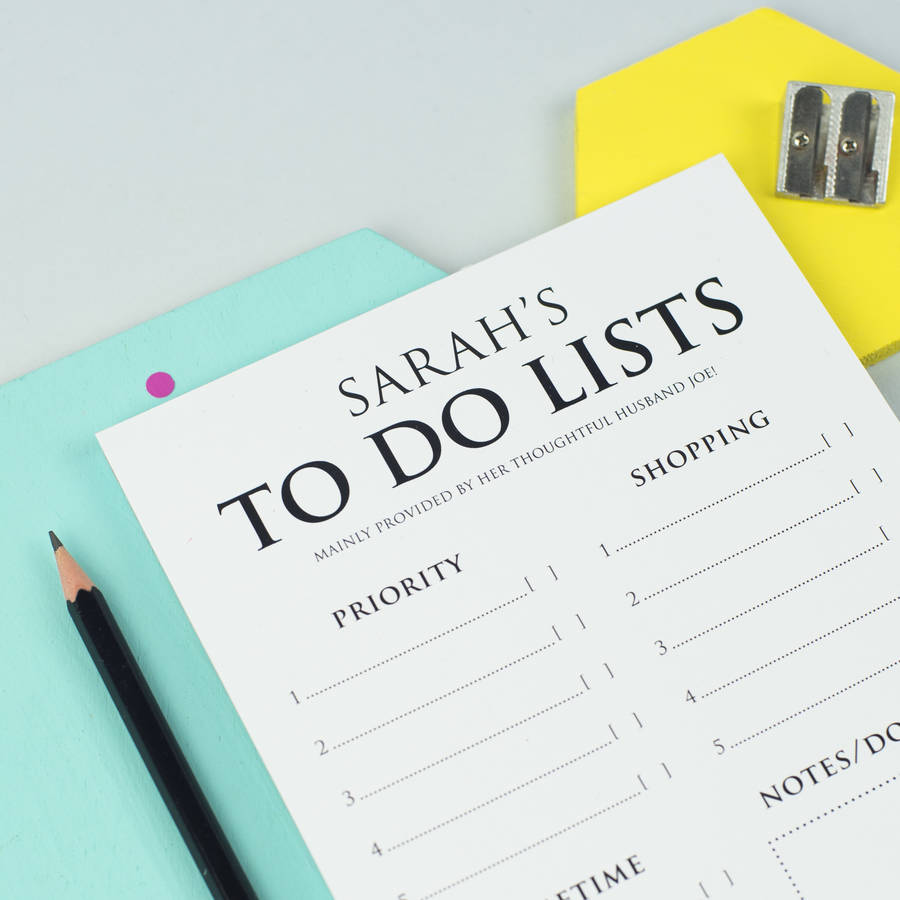 Personalised A5 Classic To Do List Notepad By XOXO | notonthehighstreet.com