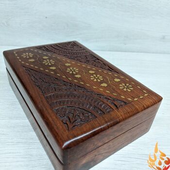 Carved Inlaid Floral Wooden Jewellery Box, 5 of 6