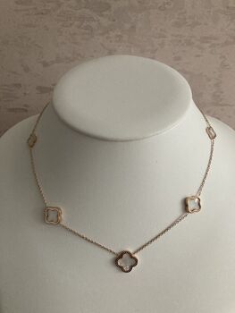 18 K Gold Plated Clover Necklace Rose Gold White, 5 of 5