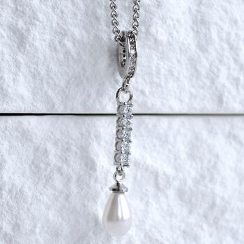925 Sterling Silver Pearl Drop Charm With Zircon Elegant Gift For Women And Special Occasions Gift, 2 of 8