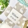 White Rabbits Name And Date Cushion, thumbnail 3 of 5