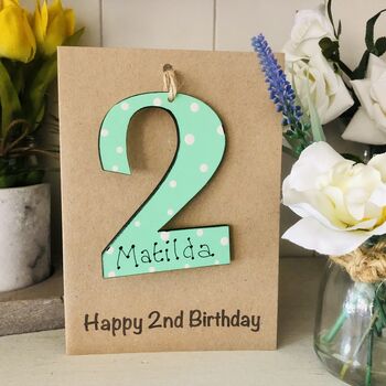 Personalised 2nd Birthday No. Two Wooden Keepsake Card, 6 of 8