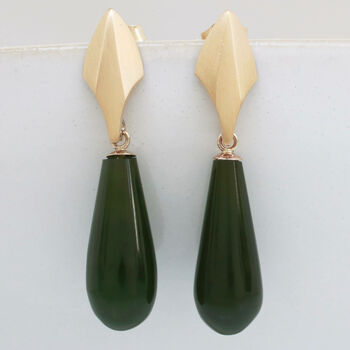 9ct Gold Deco Dropper Earrings With Nephrite, 8 of 12