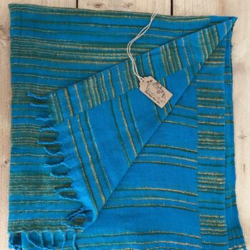 Soft Blanket Sea Blue Green Yellow Stripe Sofa Throw, 5 of 9
