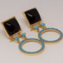 Turquoise, Black Onyx Gold Drop Earrings, thumbnail 3 of 3