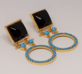 Turquoise, Black Onyx Gold Drop Earrings, 3 of 3