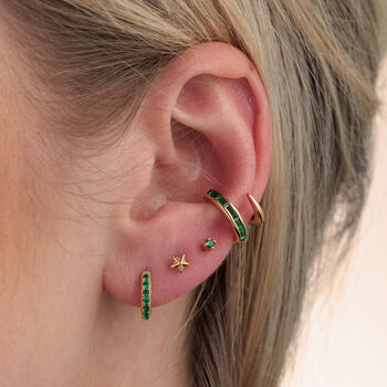 Green Stone Single Cartilage Hoop Earring, 7mm, 4 of 6