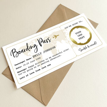 Personalised Boarding Pass Scratch And Reveal Gift Voucher: Gold Circle Design, 5 of 10