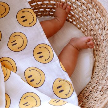 Muslin Swaddle Baby Shower Blanket Smiley, 9 of 9