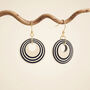 Cream And Black Geometric Circular Earrings • Gold Plated Sterling Silver Hooks, thumbnail 4 of 11