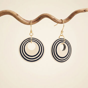 Cream And Black Geometric Circular Earrings • Gold Plated Sterling Silver Hooks, 4 of 11