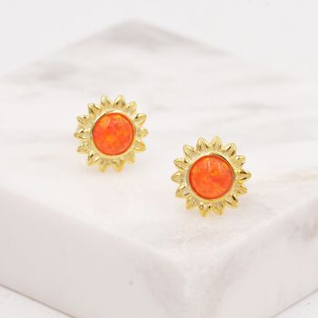 Opal Sunflower Stud Earrings In Sterling Silver, 4 of 10