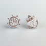 Sterling Silver Nautical Anchor And Wheel Stud Earrings, thumbnail 1 of 5