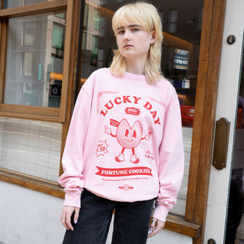 Lucky Day Fortune Cookies Unisex Pink Sweatshirt, 3 of 4