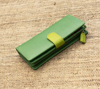 Green And Multicolour Womans Leather Purse Wallet Rfid, 5 of 12
