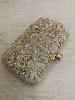 Gold Handcrafted Embroidered Rectangular Clutch Purse, 3 of 7
