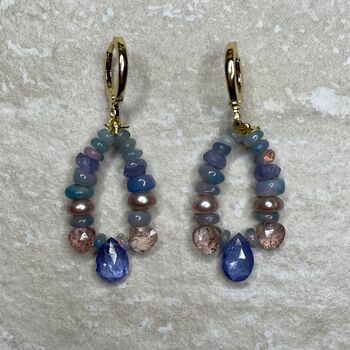 'Delphine' Tanzanite And Pearl Drop Earrings, 3 of 7
