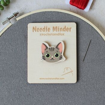 Cat Face Wooden Needle Minder, 2 of 7