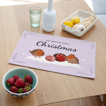 Personalised Robin Baubles Linen Placemat, 3 of 5