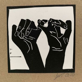 Interlocked Hands Linocut Greetings Card By Bouclé