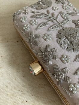 Pale Pink Floral Embroidered Clutch Bag, 5 of 10