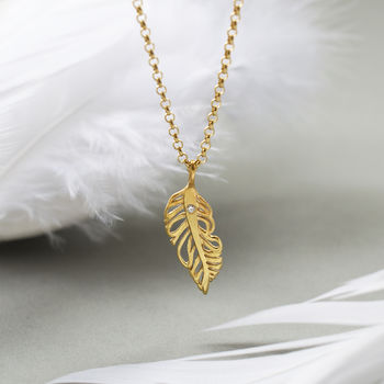 Sterling Silver And Diamond Feather Necklace, 4 of 7