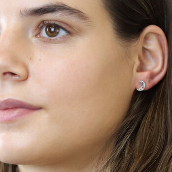 Sterling Silver Moon And Star Stud Earrings – 10mm X 7mm, 5 of 6