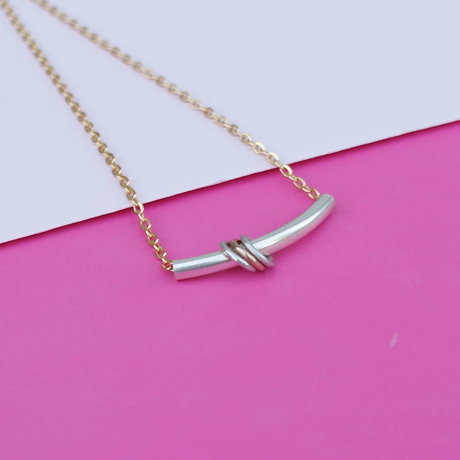 curved silver bar necklace with rings by morning mr magpie