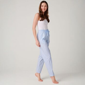 Women's 'Breezy Blue' Satin Stripe Cotton Pyjama Trousers, 2 of 4