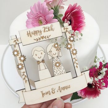 Personalised Wooden Wedding Anniversary Cake Topper, 4 of 6