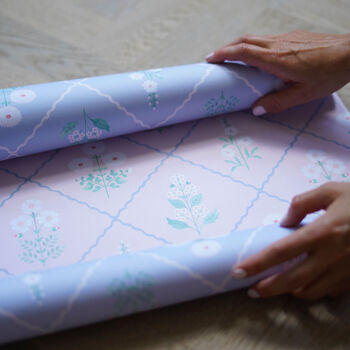 Blue And Pink Double Sided Botanical Wrapping Paper, 2 of 6