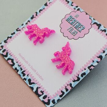 Unicorn Glitter Resin Stud Earrings Pink, Blue And Silver, 3 of 12