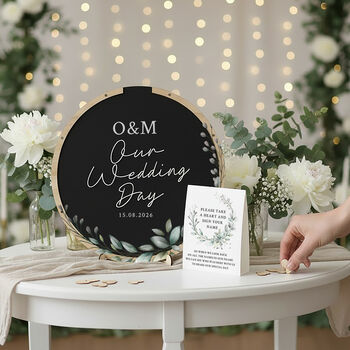 Botanical Wreath Wedding Drop Frame Guest Book Alternative, 2 of 4