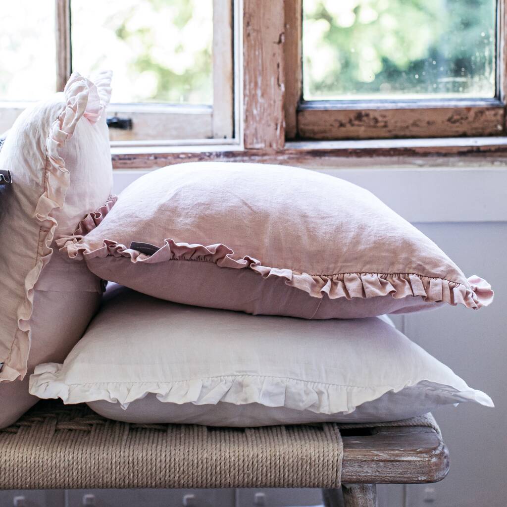 Oli Ruffle Linen Cushion Blush, 1 of 8