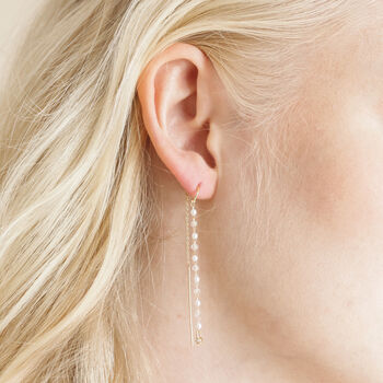Thread Through Crystal And Pearl Chain Earrings In Gold, 4 of 6
